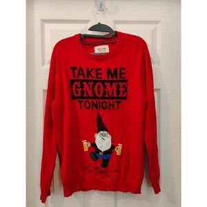 MOSSIMO LIGHTWEIGHT RED COTTON SWEATER  Medium Take Me Gnome Tonight Christmas